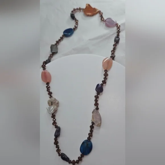 🌟Boho Artisan Multi Geode/Natural Stone  Necklace With Beaded Crystals🌟 - Picture 8 of 8